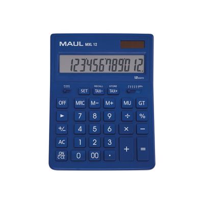 Calculatrice de bureau Maul MXL 12 - 12 chiffres - panneau solaire et pile - bleu