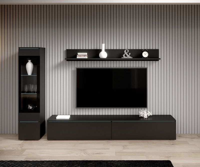 Meubella - Verity - Wandmeubel - Mat Zwart - Stevige Spaanplaat Constructie