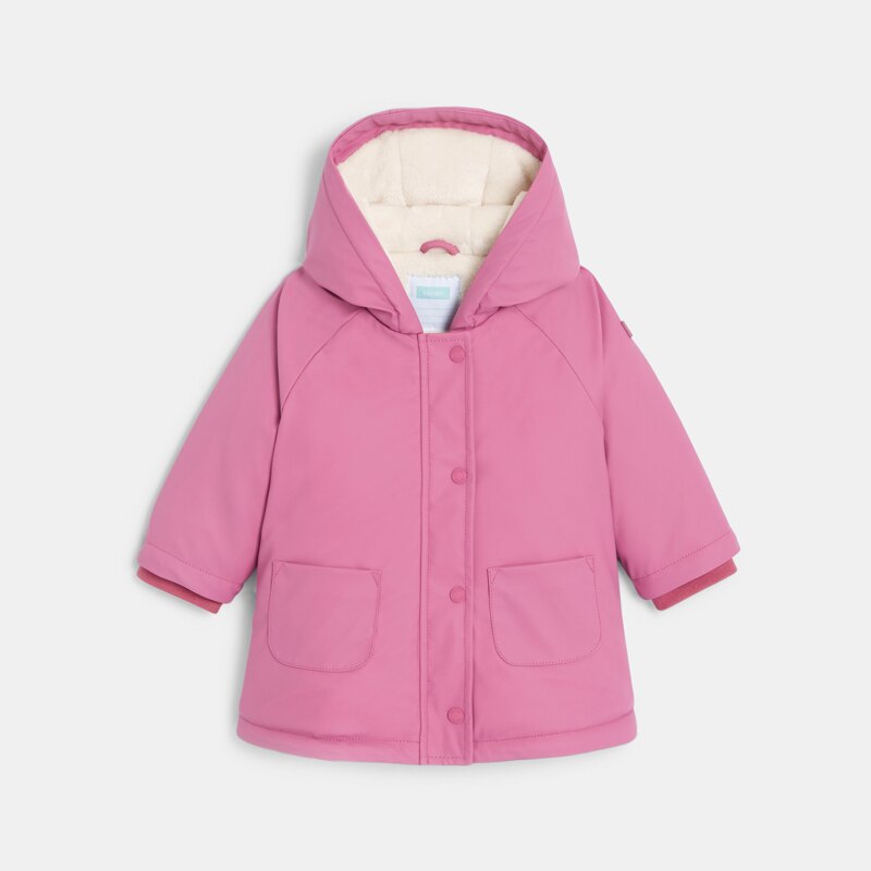 Parka déperlante doublée à capuche rose bébé fille Mauve Violet