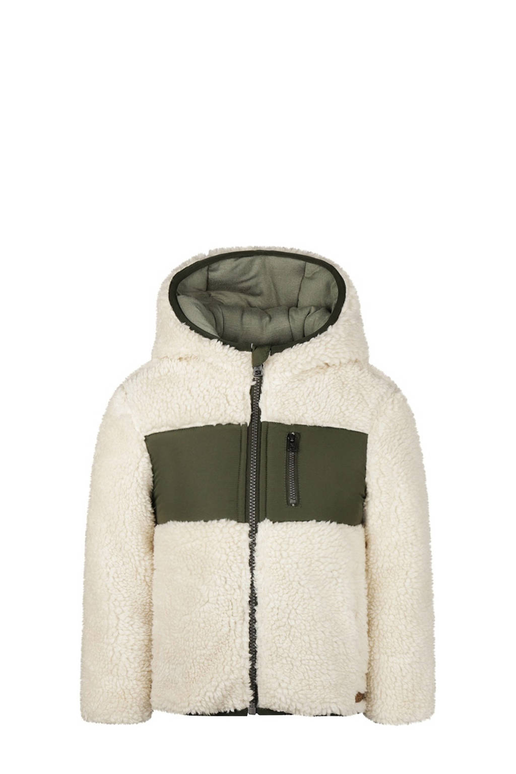 Koko Noko teddy winterjas wit/olijfgroen