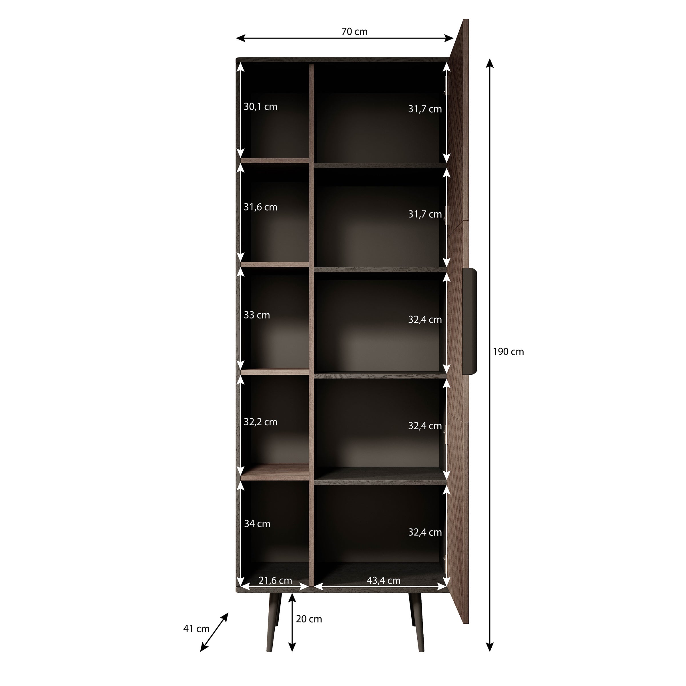 Pedro - Boekenkast - Donker eiken/zwart eiken - 70x41x190 cm