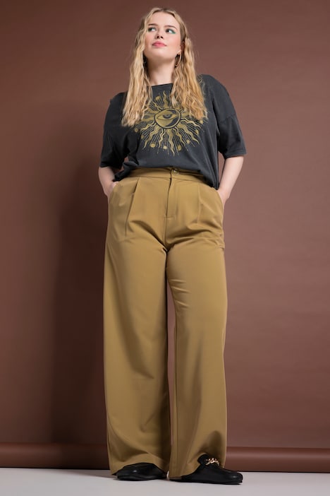 Hose, High Waist, weites Bein, teilelastischer Bund