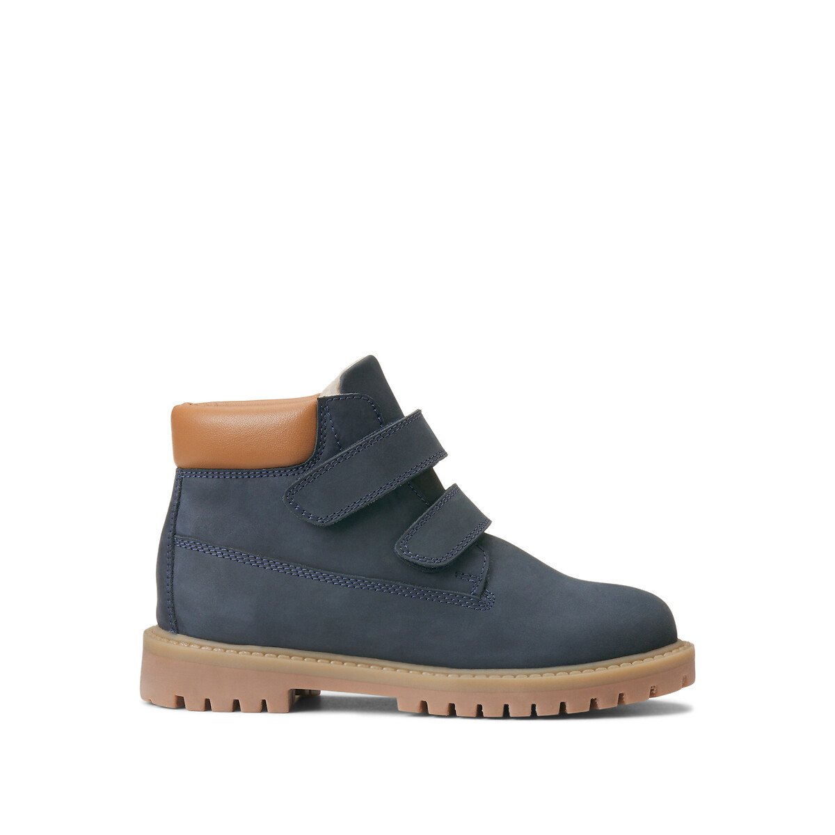 COLEÇÃO LA REDOUTE<br>Botas de tornozelo em couro forrado com fecho de velcro