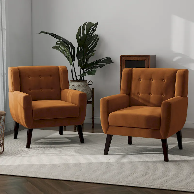 Set of 2 Velvet Living Room Accent Chair Upholstered Armchair