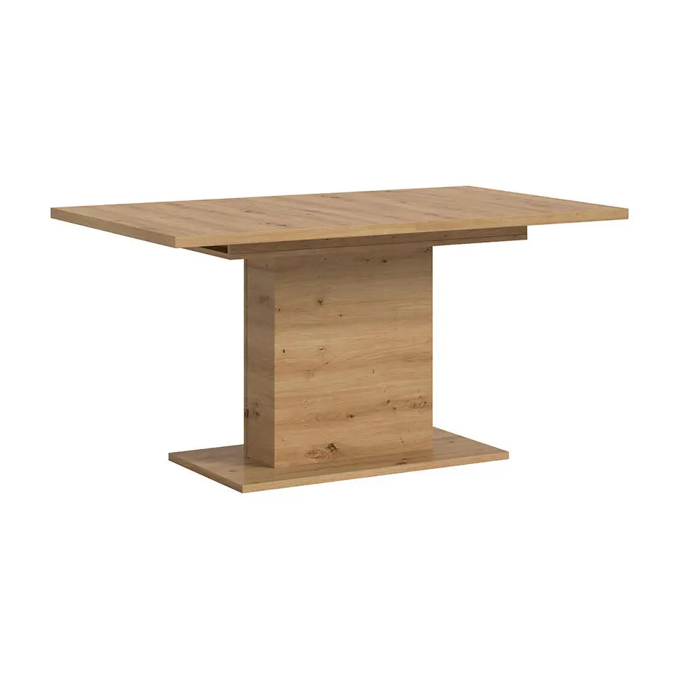 Hioshop Motion eetkamertafel zuilpoot 90x150/190cm incl 1 verlengblad eik