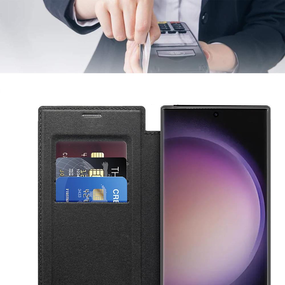 Samsung Galaxy S24 Ultra Hybrid Leder Tasche   Kunststoff Rückseite MagSafe-Modul - Schwarz / Transparent