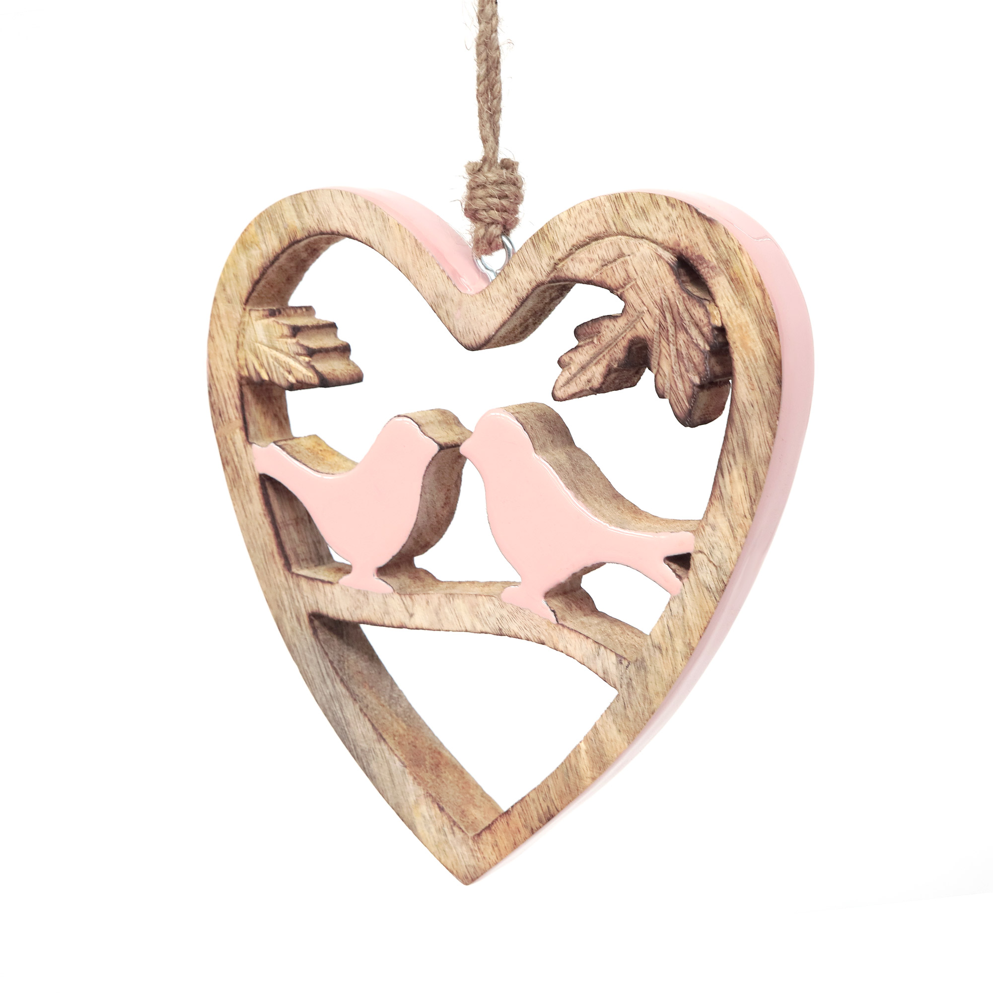 Holzherz 'Turteltauben', rosa, natur, H 20 cm, B 18 cm, L 3 cm günstig bestellen