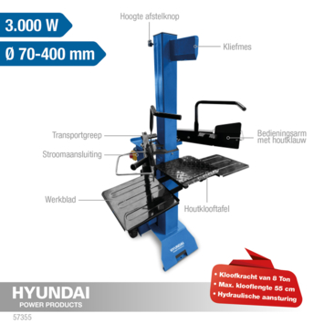 Hyundai houtklover staand 8 ton 3000W