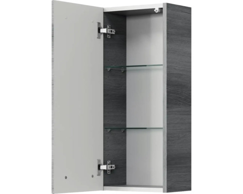 Pelipal Kumba badkamermeubelset (B x H x D): 137 x 200 x 50 cm, grafiet getextureerde fronten, 5-delige set inclusief glazen wastafel, hoge kast, onderkast en bovenkast (99.770326193)
