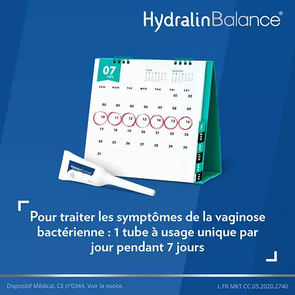Gel vaginal de tripla ação Hydralin Balance contra vaginose bacteriana, 7 tubos.
