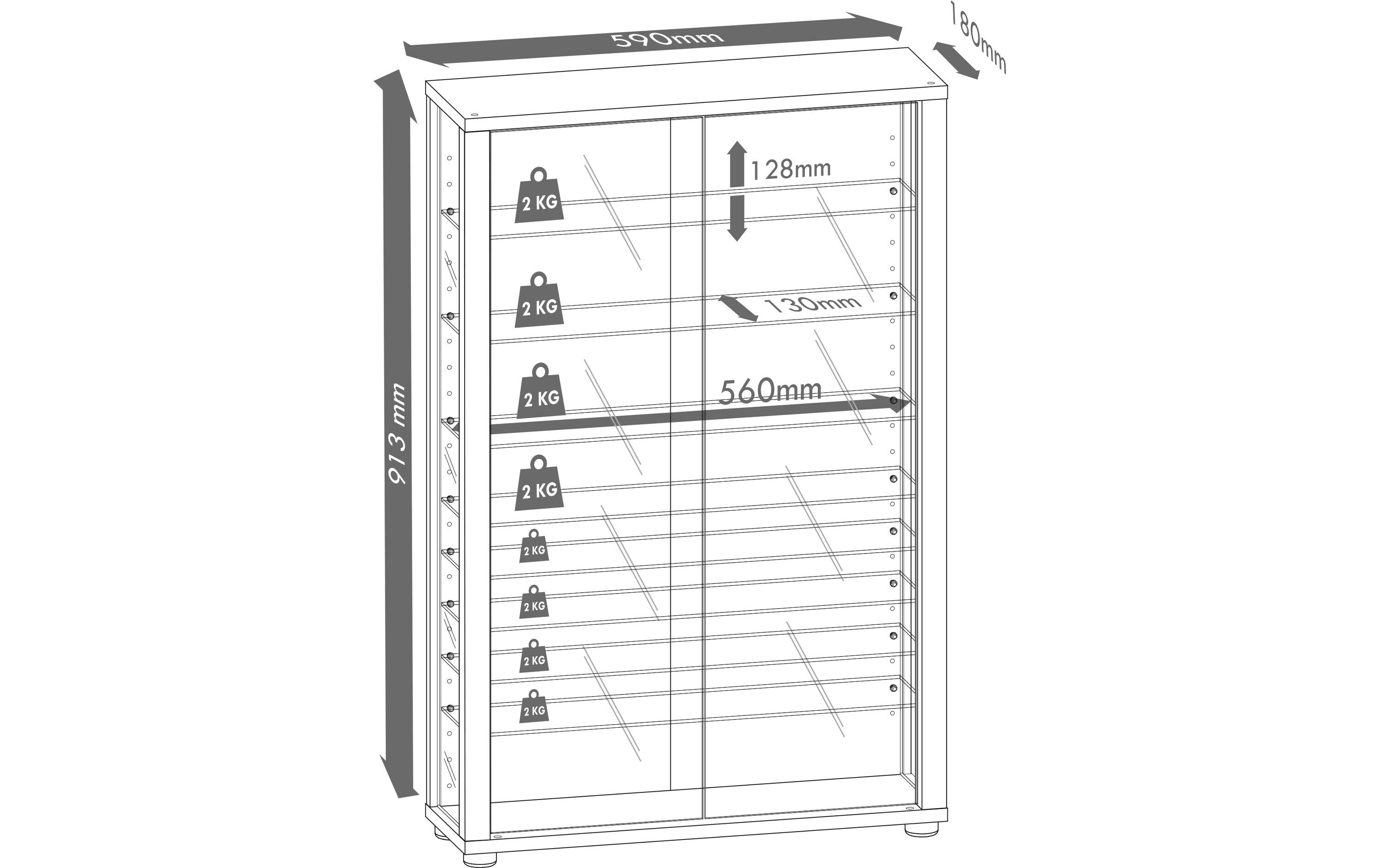 Vitrine Vitrosa Maxi 59 x 114.3 cm, Kern-Nussbaum<br>Hängevitrine für die Wandmontage