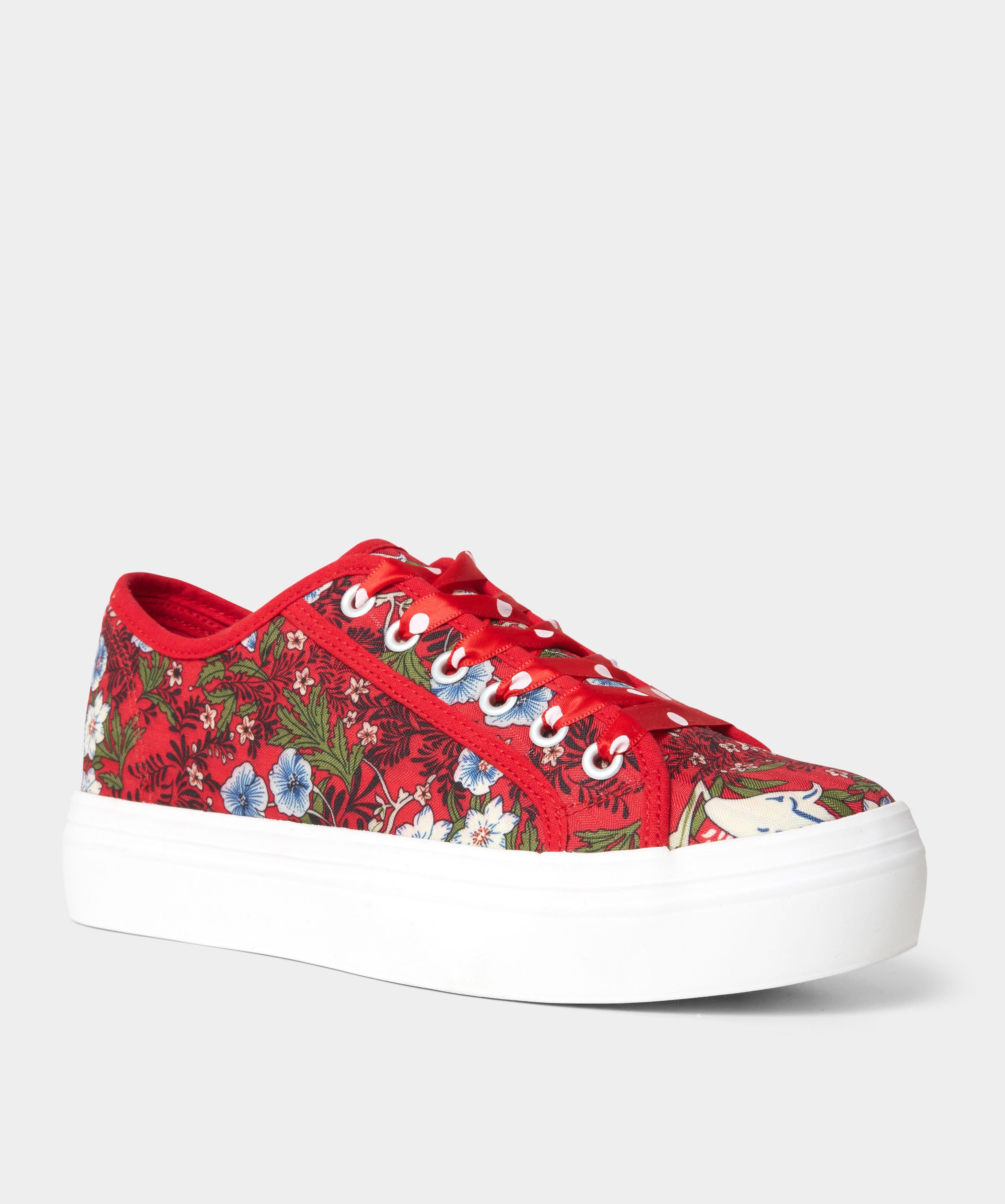Sneaker aus Canvas, mit Blumendruck