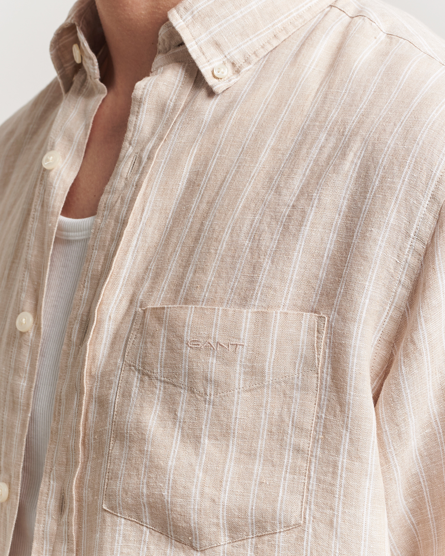 GANT Regular Fit Linen Striped Shirt Dry Sand