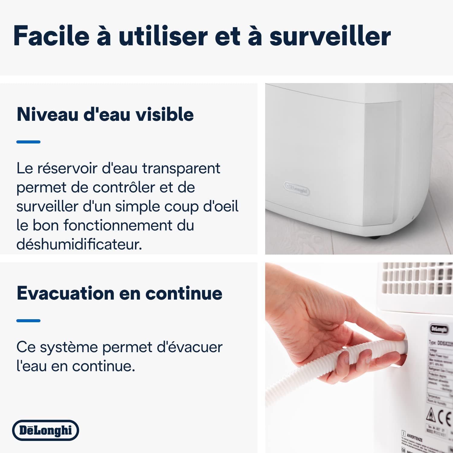 De'Longhi DDSX220 Tasciugo AriaDry Déshumidificateur d'air pour maison, 436 W, 20 L, plastique, blanc