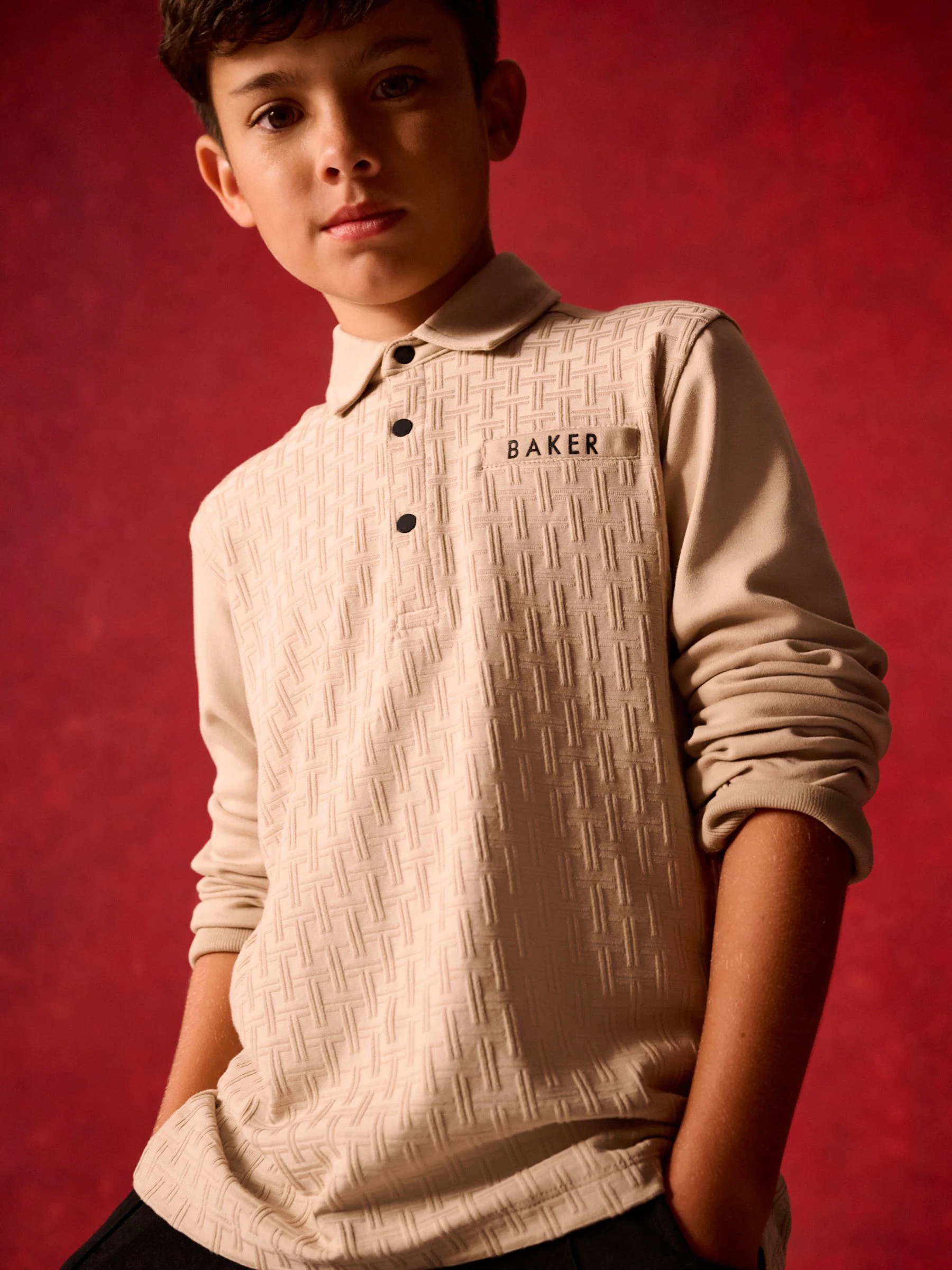 Pastelgeel - Baker by Ted Baker set van 100% katoenen poloshirt en broek met textuur