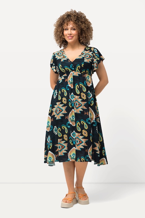 Midikleid, Wickeloptik, V-Ausschnitt, Flügel-Halbarm