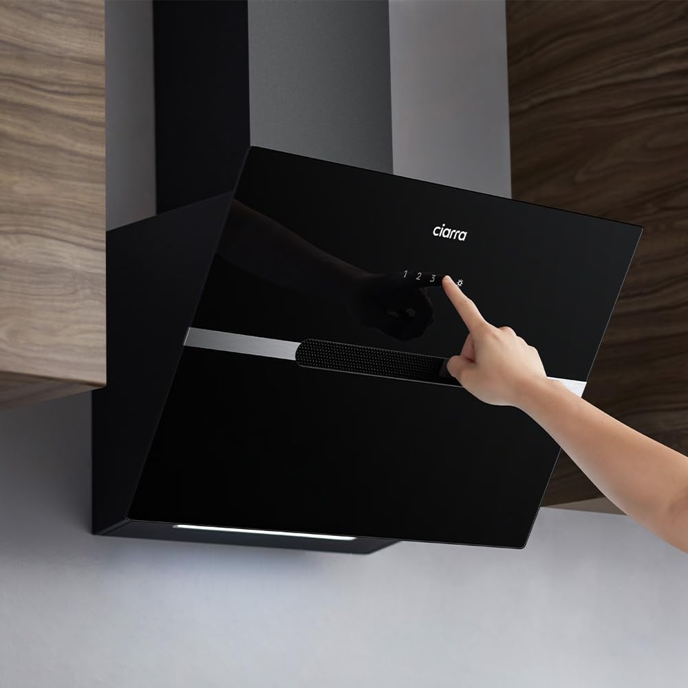 CIARRA CBCB6736F A+++ Dunstabzugshaube 60cm Umluft Kopffreie Schräghaube 650m³/h Wi-Fi App Touch-Bedienung Booster Abluft Dunstabzug LED-Beleuchtung mit CBCF003 Kohlefilter Schwarz
