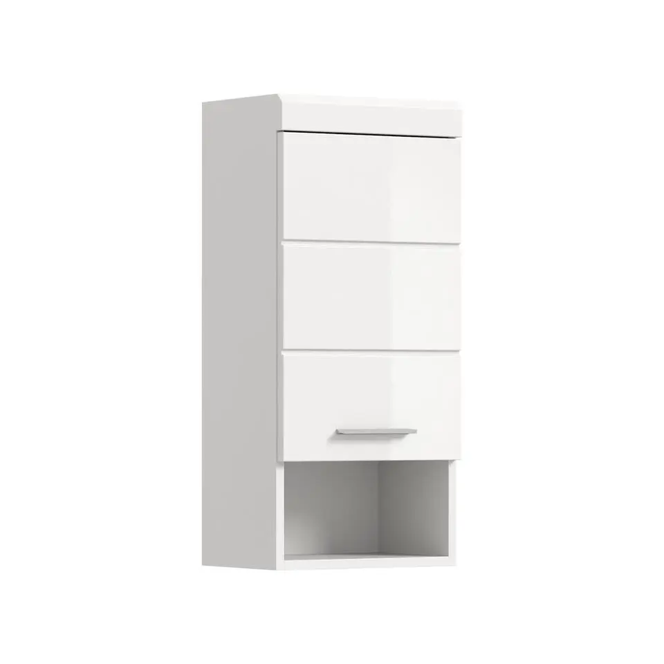 Hioshop Scout badkamerkast wandgemonteerd 1 deur- 1 plank wit hoogglans- wit