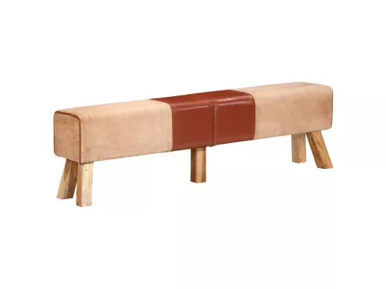 Banc de gymnastique marron 160 cm cuir véritable et toile