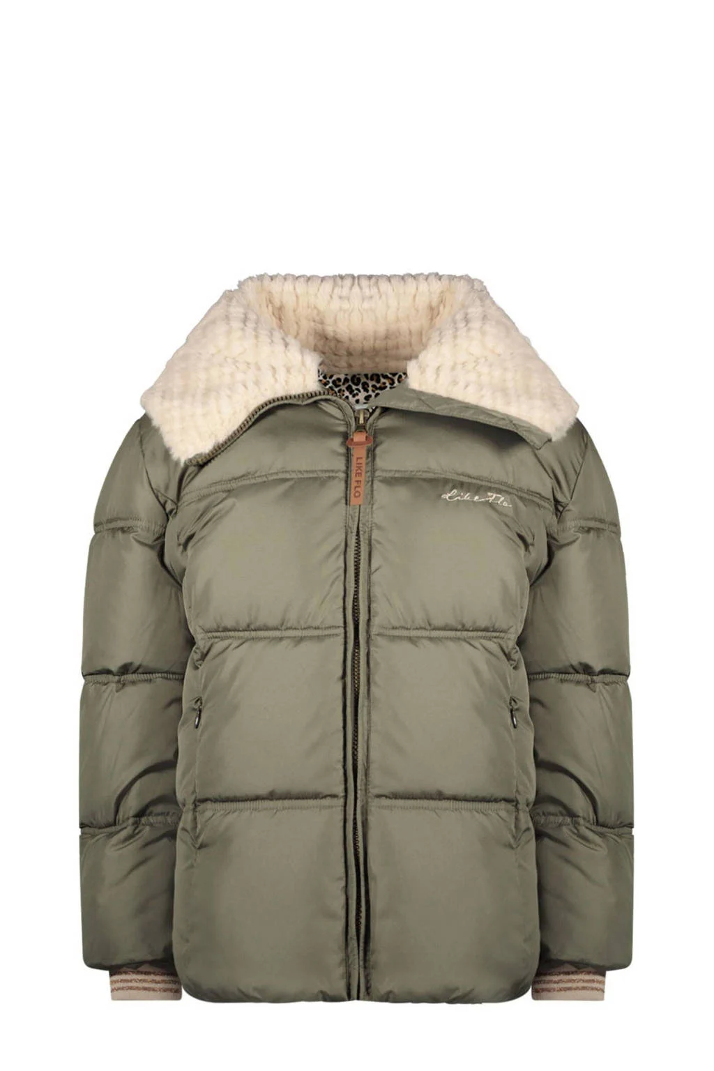 Like Flo quilted gewatteerde winterjas Amaya armygroen/beige