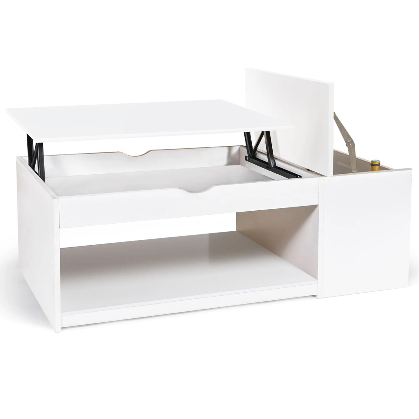 Table basse plateau relevable rectangulaire ELEA avec coffre bois blanc