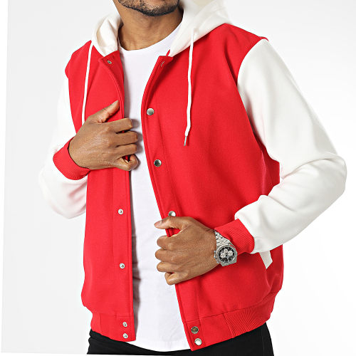 Veste Teddy Capuche Rouge Blanc