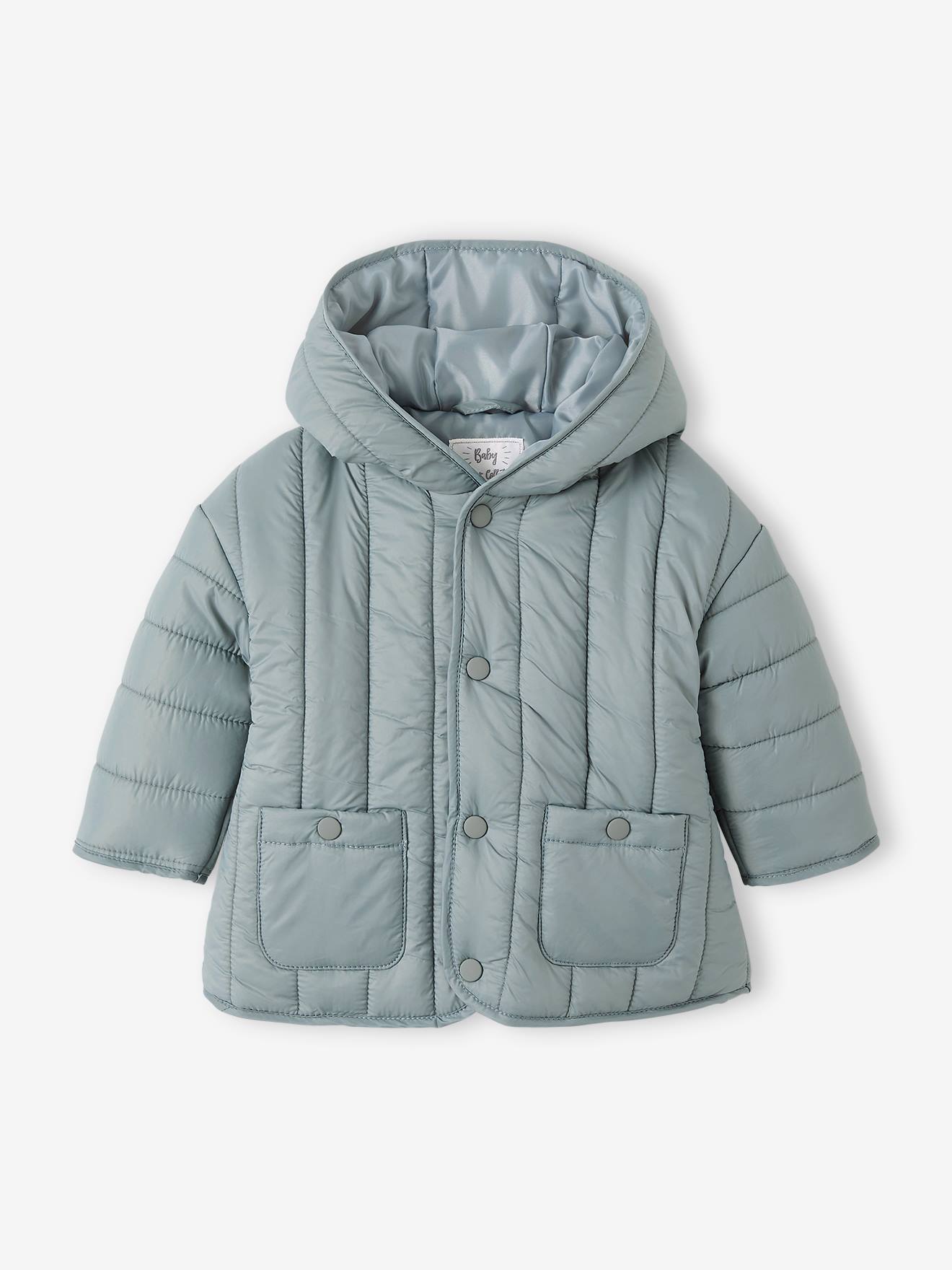 Casaco acolchoado para bebê com capuz, verde médio liso