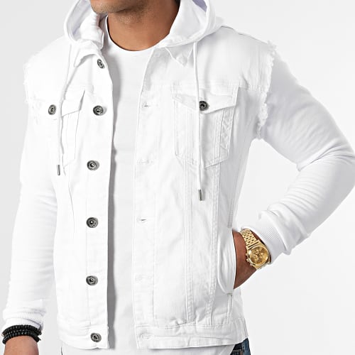 Veste Jean A Capuche 1616 Blanc Denim Blanc