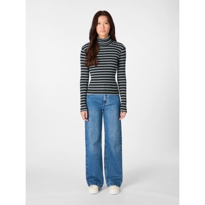 Damen-Rollkragenshirt gestreift, Grün