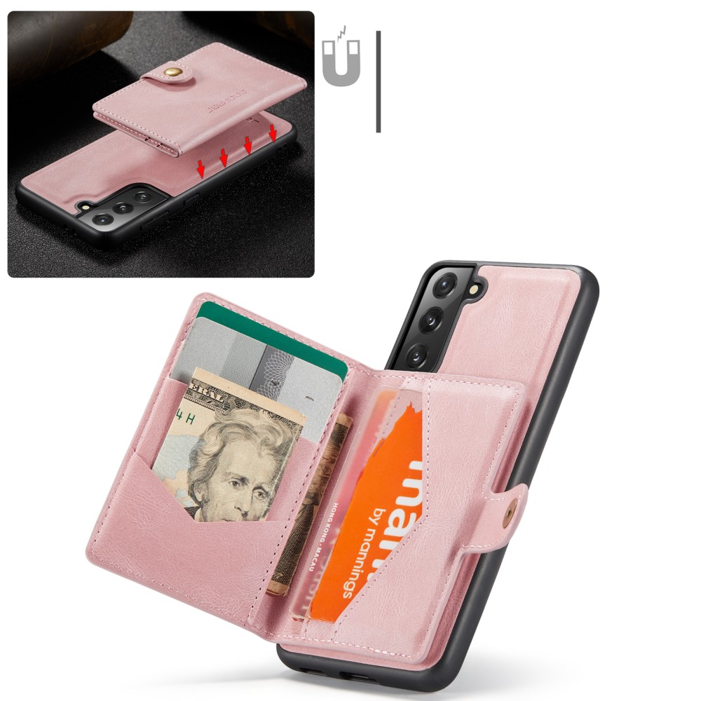 2in1 Samsung Galaxy S21 FE 5G Leder Hülle Wallet   Magnetisches Kreditkartenfach - Rosa
