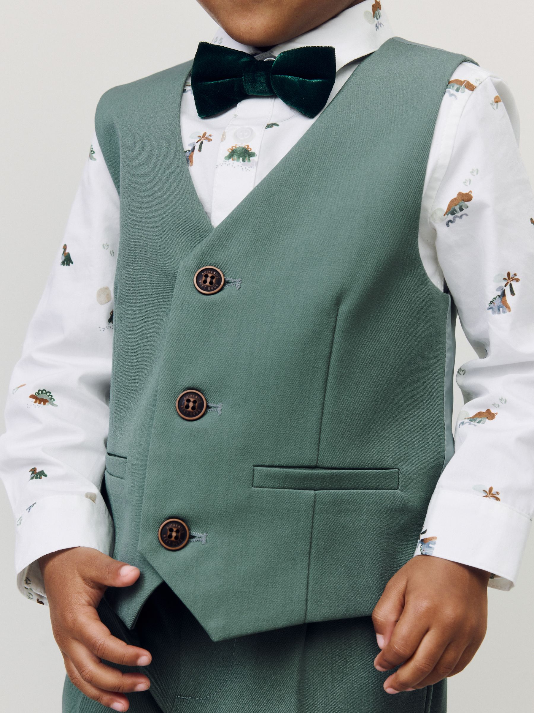Groen dinosaurus - Set van gilet, overhemd, broek en vlinderdas (3mnd -9jr)