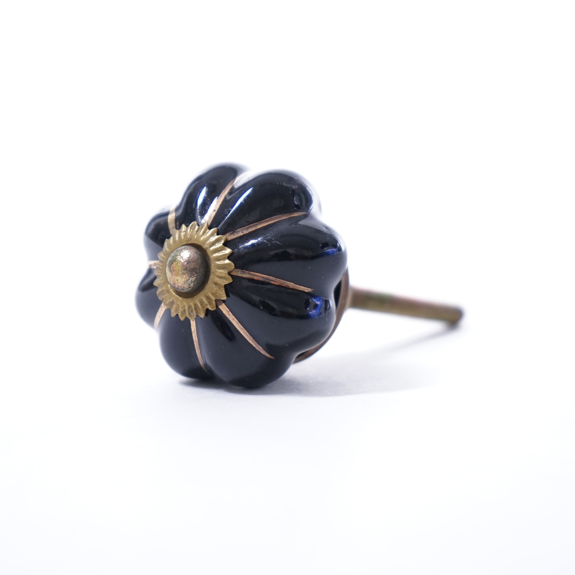 Keramik Möbelknopf 'Blume', handglasiert, schwarz, Ø 3,5 cm günstig bestellen