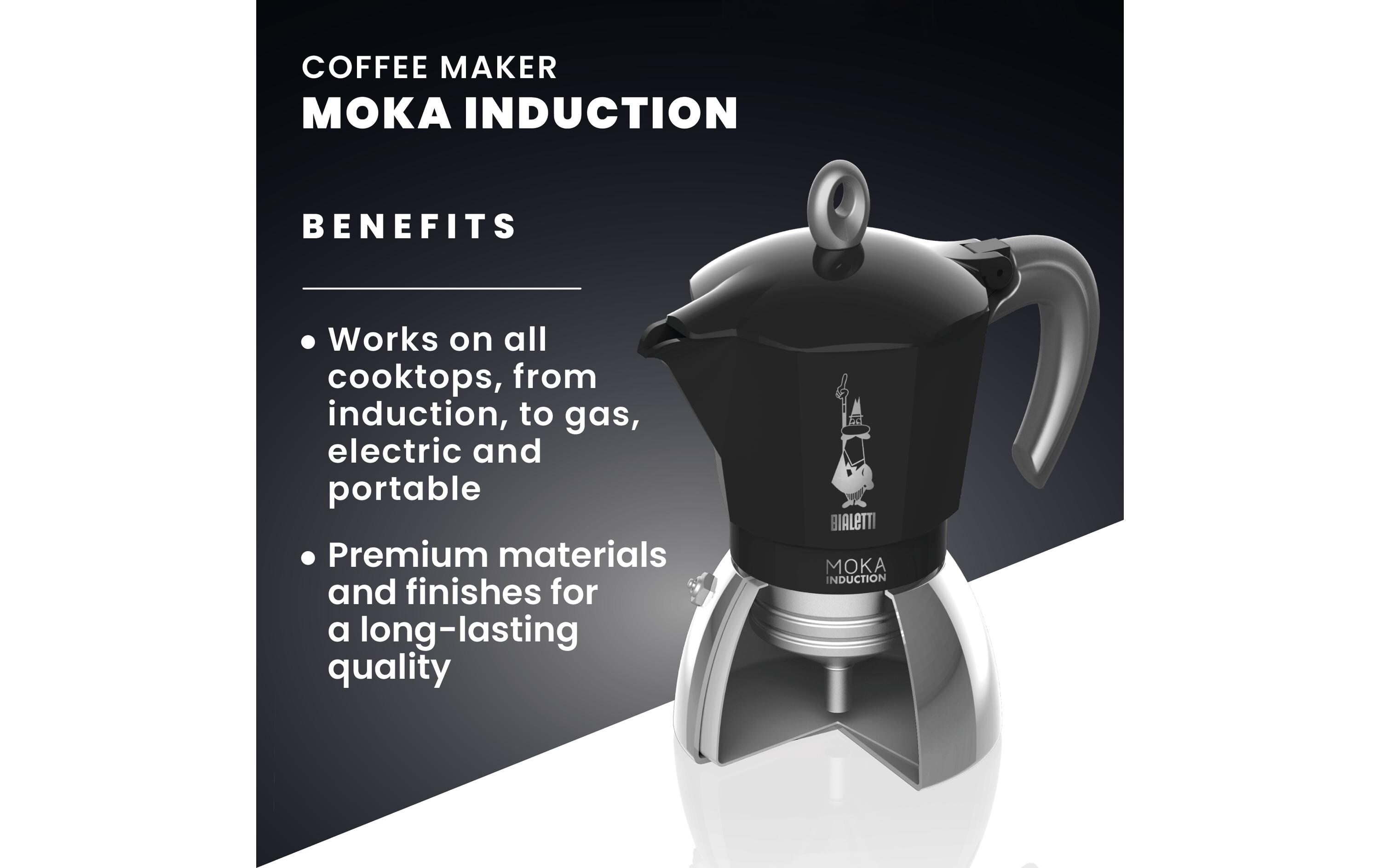 Espressokocher New Moka Induktion 6 Tassen, SchwarzItalienische Espressokanne – ein Design-Klassiker
