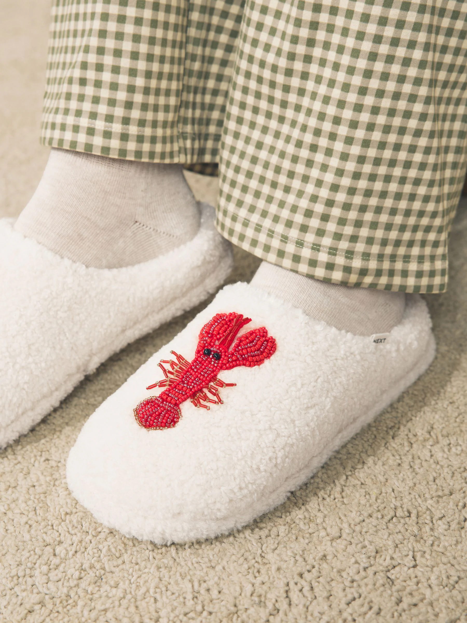White Lobster Print - Instappantoffels met borgvoering