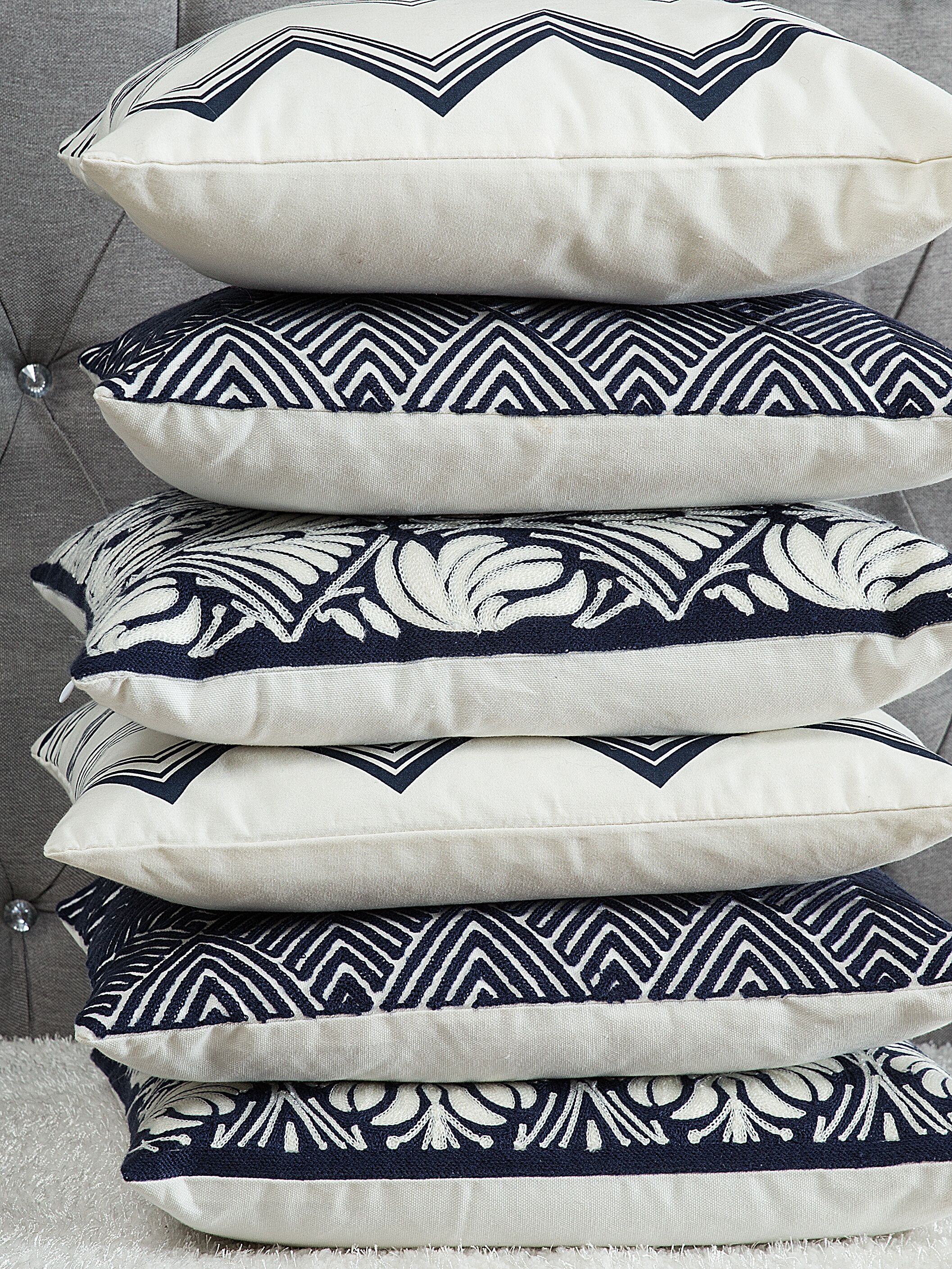 Set van 2 sierkussens NEMESIA Katoen 45 x 45 cm Donkerblauw ikat