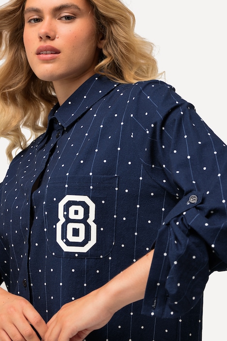 Hemdbluse, Punkte, Hemdkragen, Langarm, hinten länger