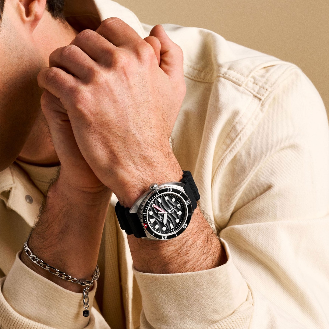 Fossil Breaker Date Silbrig / Schwarz 42mm