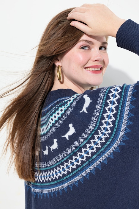 Norweger-Strickkleid, Hunde, Oversized, Rundhals, Langarm