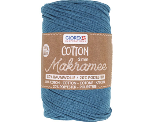 Macraméwol, katoen, turquoise, 2 mm, 250 g
