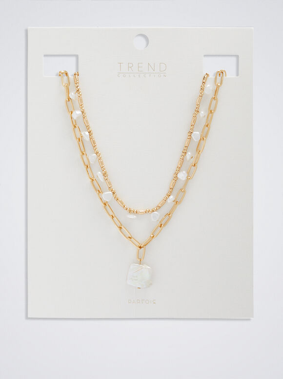 Conjunto de colar de pérolas de água doce - Branco