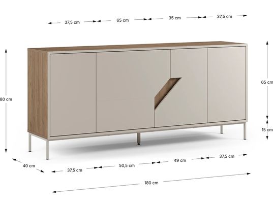 CONCEPT1 - Bahut Lilou 4P chene creme 180 x 40 x h80cm