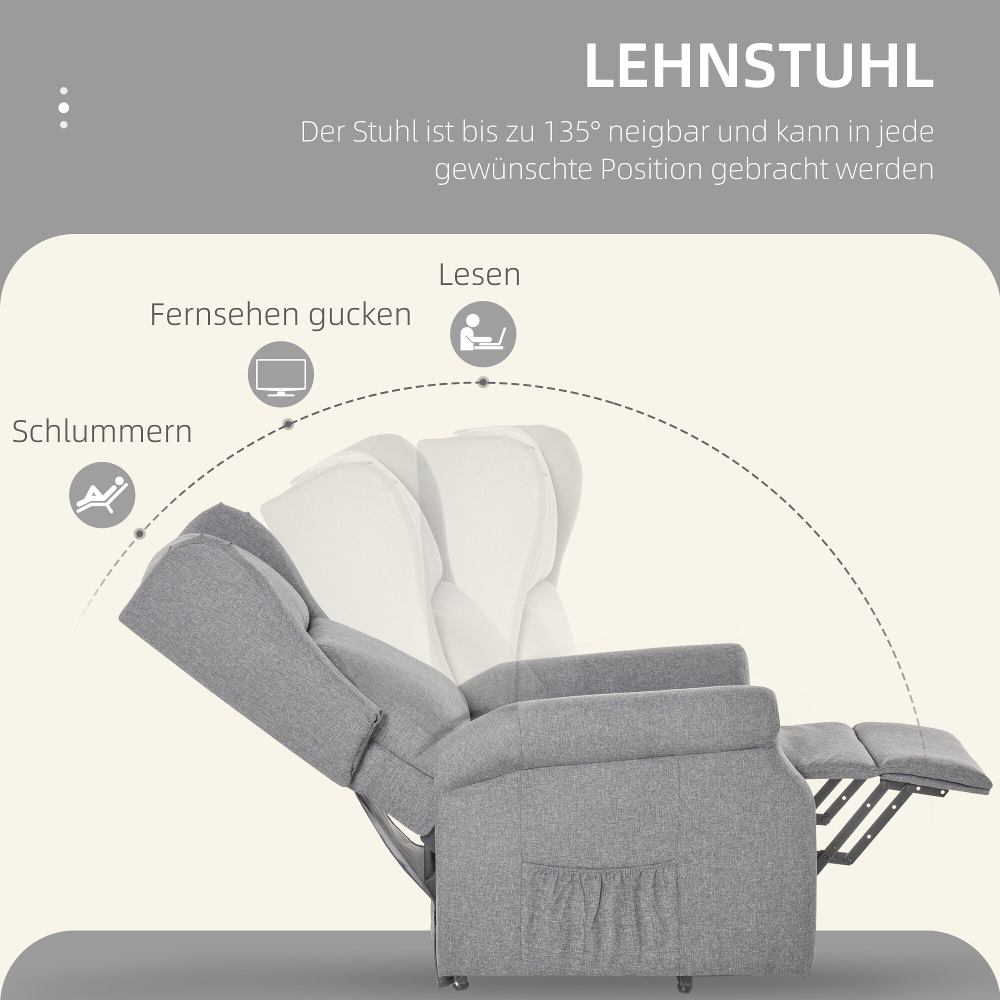 HOMCOM Fernsehsessel mit Aufstehhilfe 94 x 72,5 x 109 cm (LxBxH)