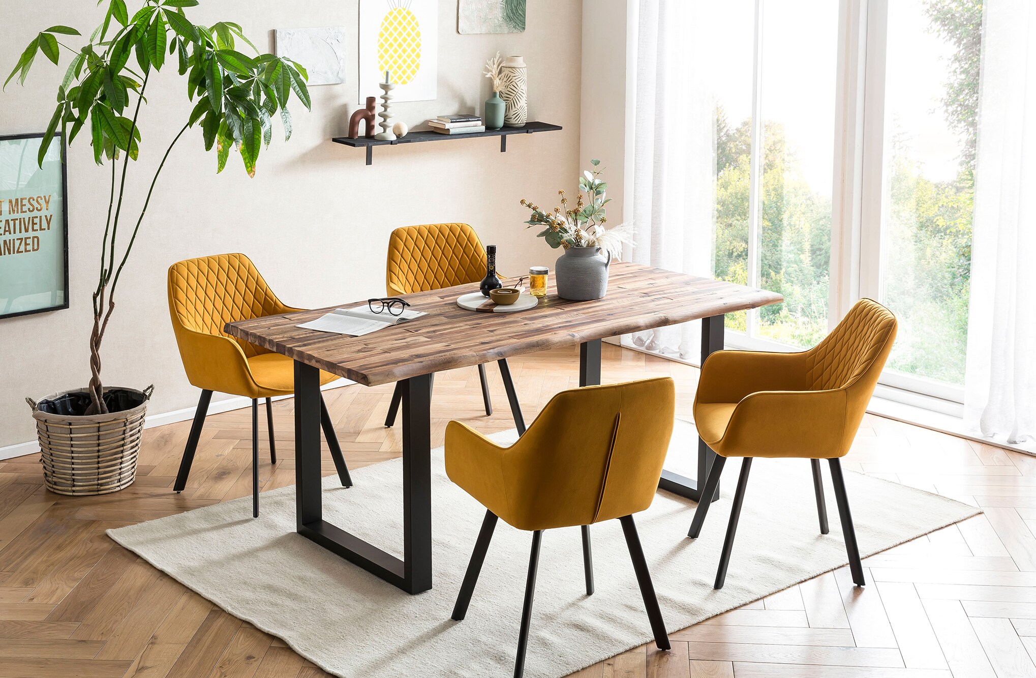 Armlehnstuhl 2er Set Gelb Esszimmerstuhl Polsterstuhl Wohnzimmer Stuhlset Stühle