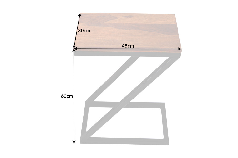 Massivholz Beistelltisch BUTLER 60cm braun Sheesham stone finish schwarz Metall