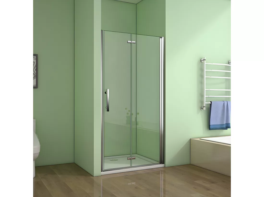 Porte de douche pivotante et pliante porte de douche 110x195cm en 6mm verre trempé anticalcaire