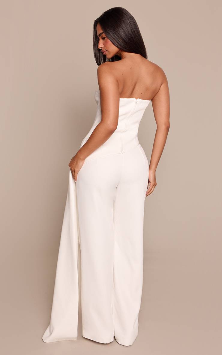 Blanc Pantalon Large Taille Petite À Coutures Frontales En Tissu Tissé Ajusté Coordonné