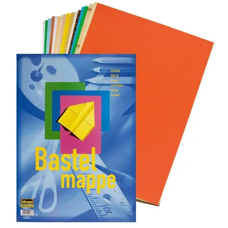 Idena Bastelmappe DIN A3, 100 Blatt je 50 Blatt Bastelkarton und -papier, 5 Stück
