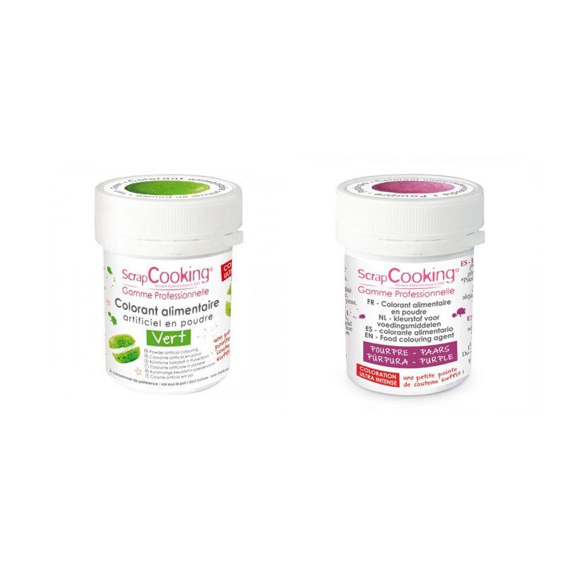 2 colorants alimentaires en poudre - vert-pourpre Scrapcooking