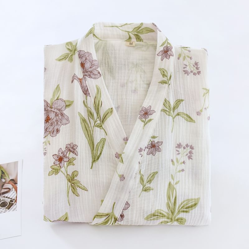 Dogini - Pyjamajas met bloemenprint en strik aan de voorkant