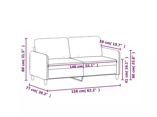 Canapé à 2 places Rouge bordeaux 140 cm Velours